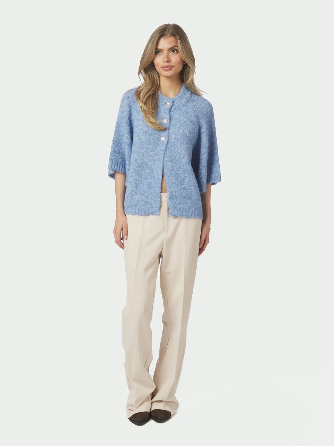 NEO NOIR Benuta Fluffy Knit Cardigan Dusty Blue