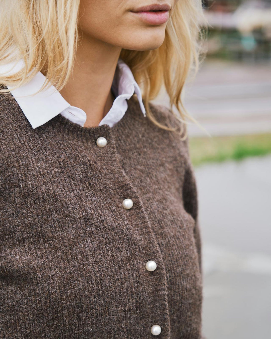 NEO NOIR Nuna Knit Cardigan Brown Melange