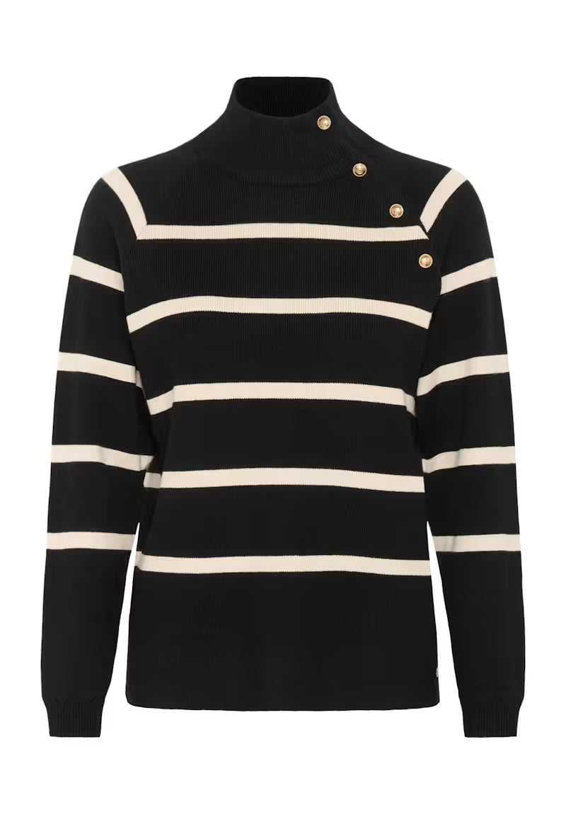 CREAM CRDela Button Pullover Black Stripe
