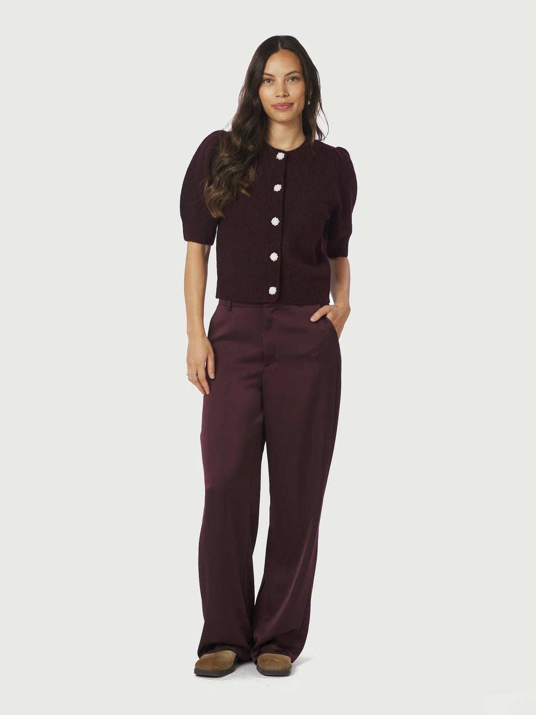 NEO NOIR Trudy Deco Knit Cardigan Wine