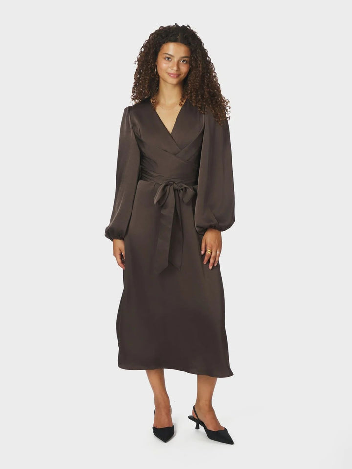 NEO NOIR Rimini Heavy Sateen Dress Dark Brown