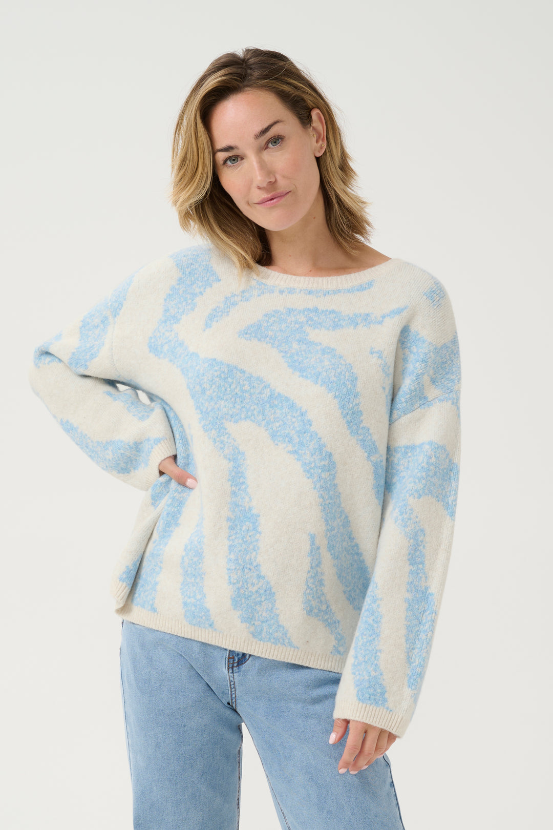 CREAM CRTemikka Knit Pullover Silver Lake Blue Animal Dot