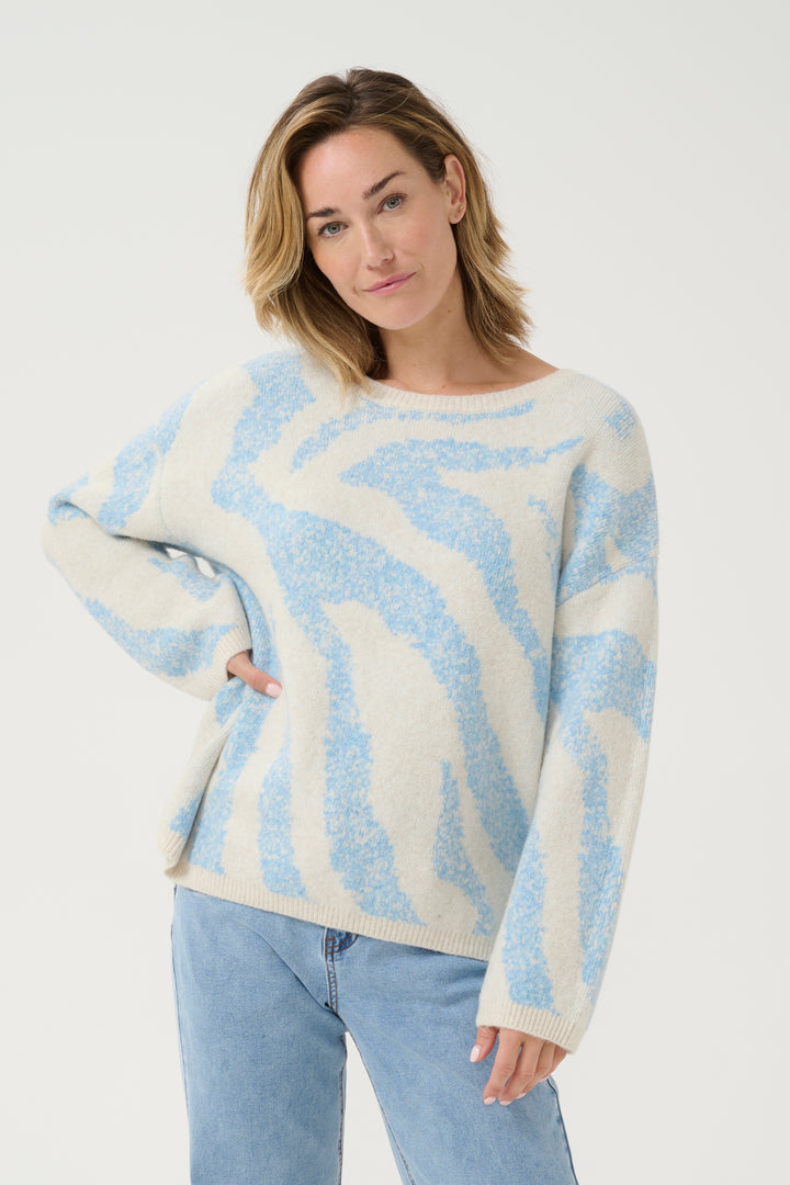 CREAM CRTemikka Knit Pullover Silver Lake Blue Animal Dot