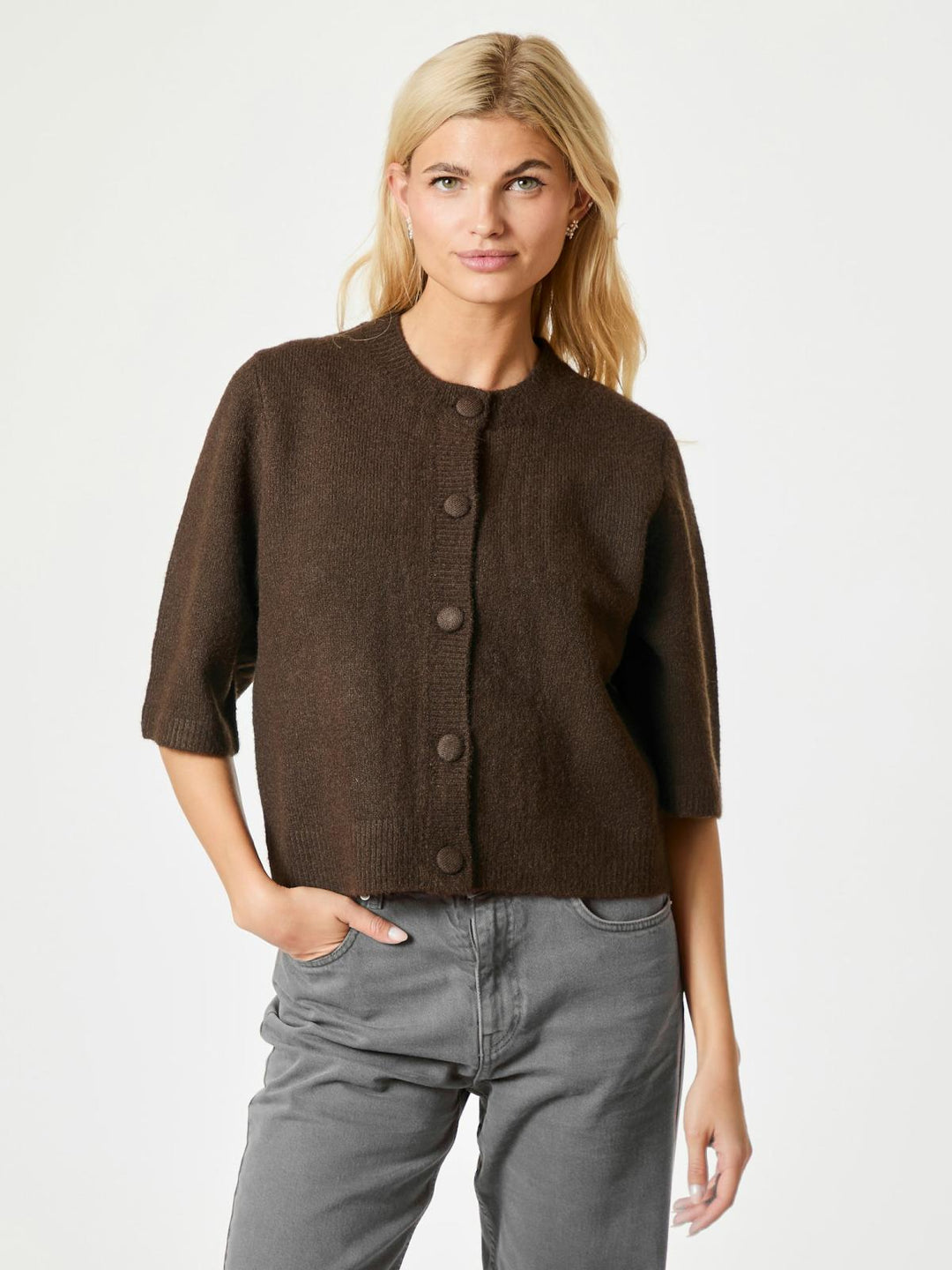 NEO NOIR Elmira Knit Cardigan Chocolate Brown