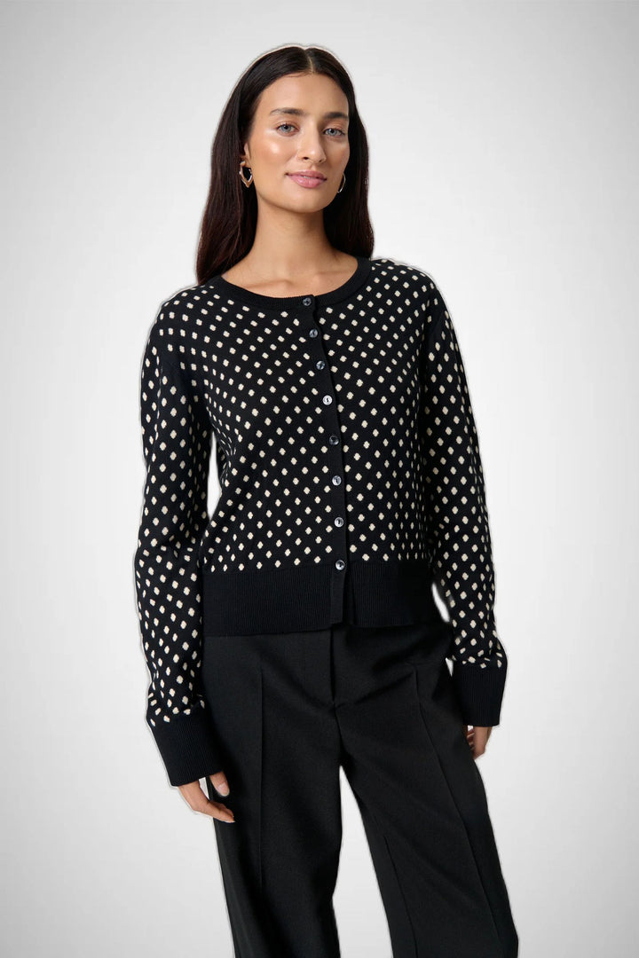 SOAKED IN LUXURY Gya Cardigan Black W Sandshell Dot