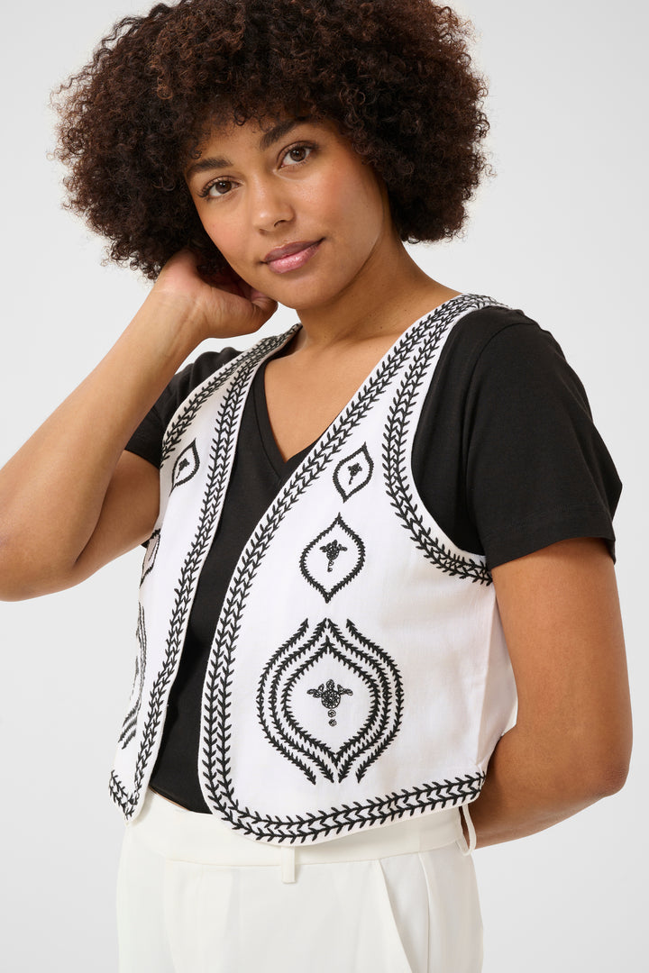 CREAM CRManju Boho Vest Snow White With Black Embroidery
