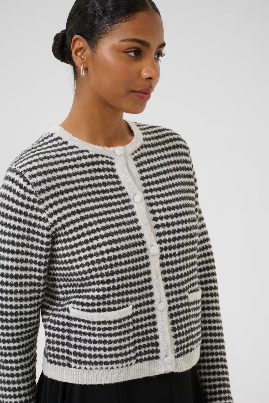 KAFFE KAellery Knit Cardigan Light Grey M./Black Structure