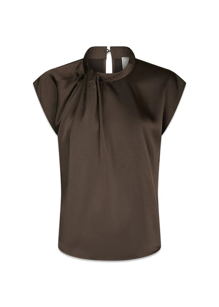 NEO NOIR Fleur Drapy Satin Blouse Dark Brown