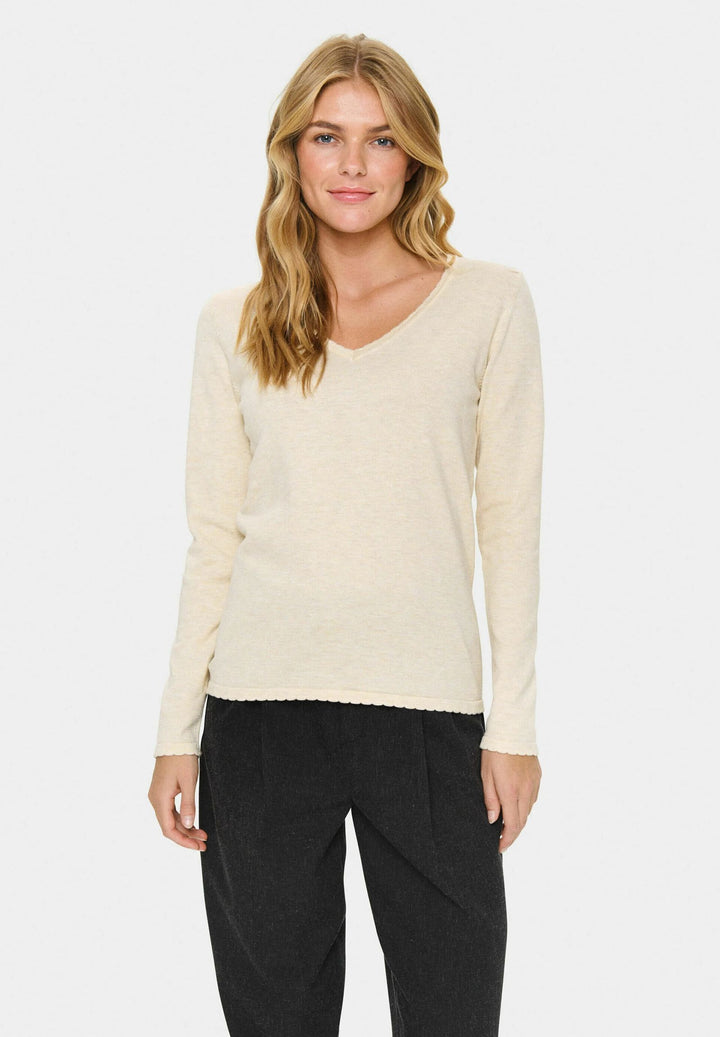 SAINT TROPEZ milaSZ LS V-Neck Brown Rice Melange