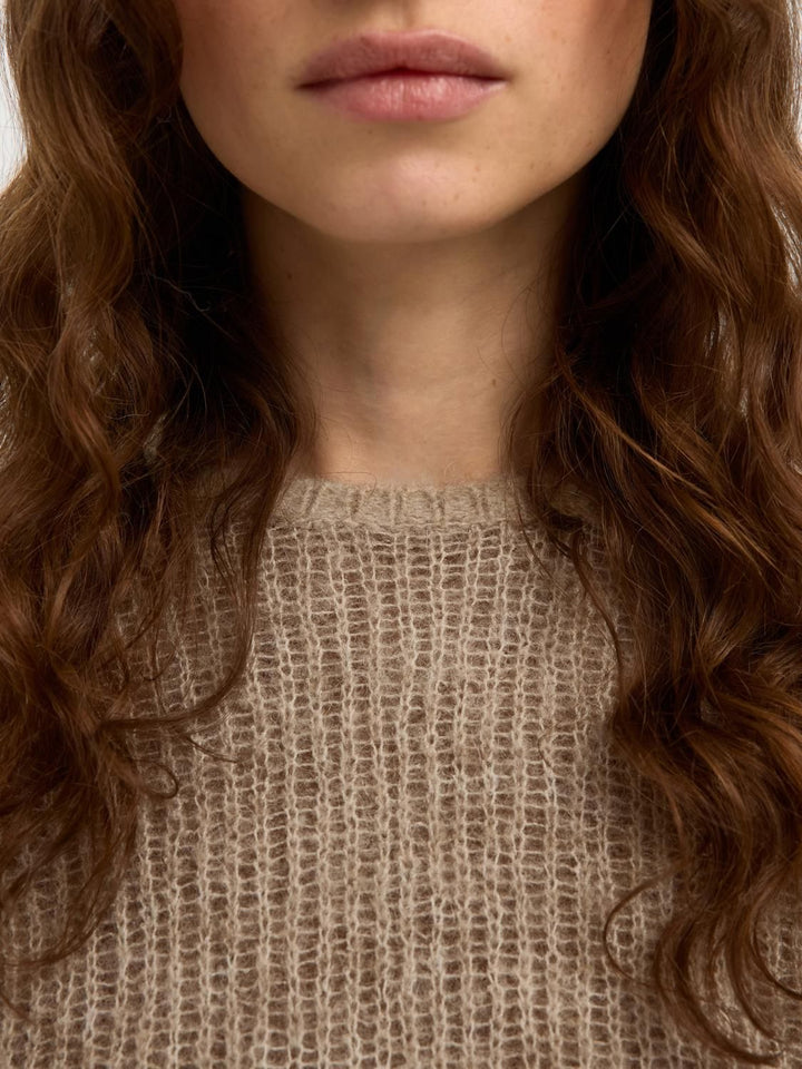 SELECTED Lulu Loose LS Knit O-Neck Knit Pure Cashmere Chocolate Chip