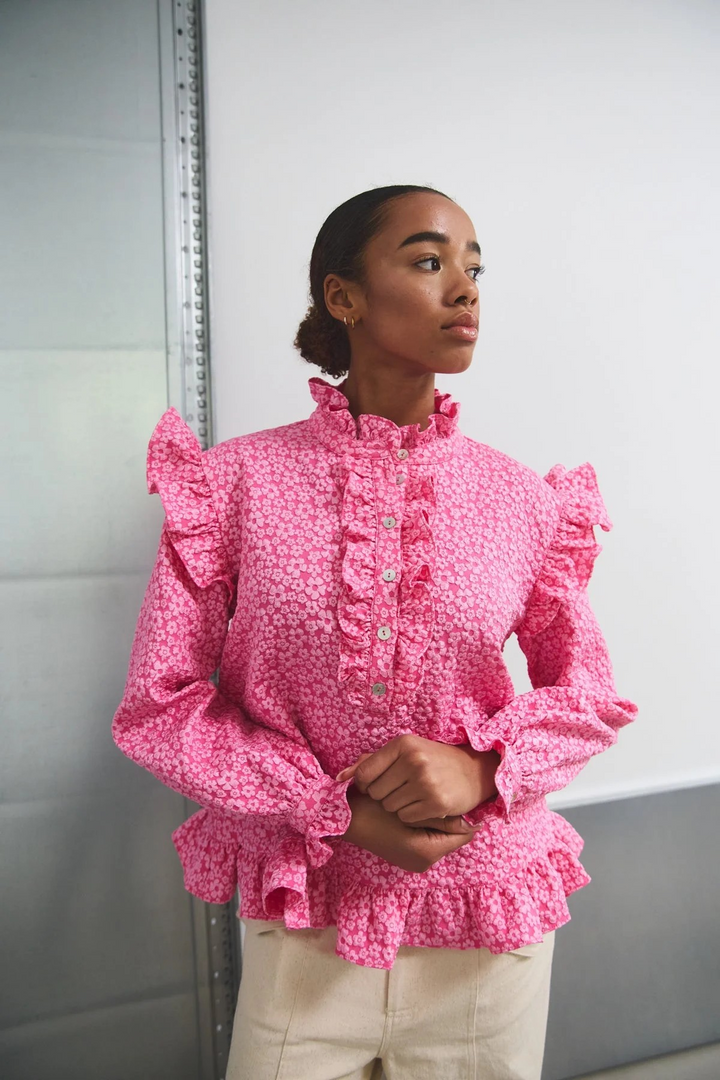NOELLA Reno Ruby Ruffle Blouse Bright Pink