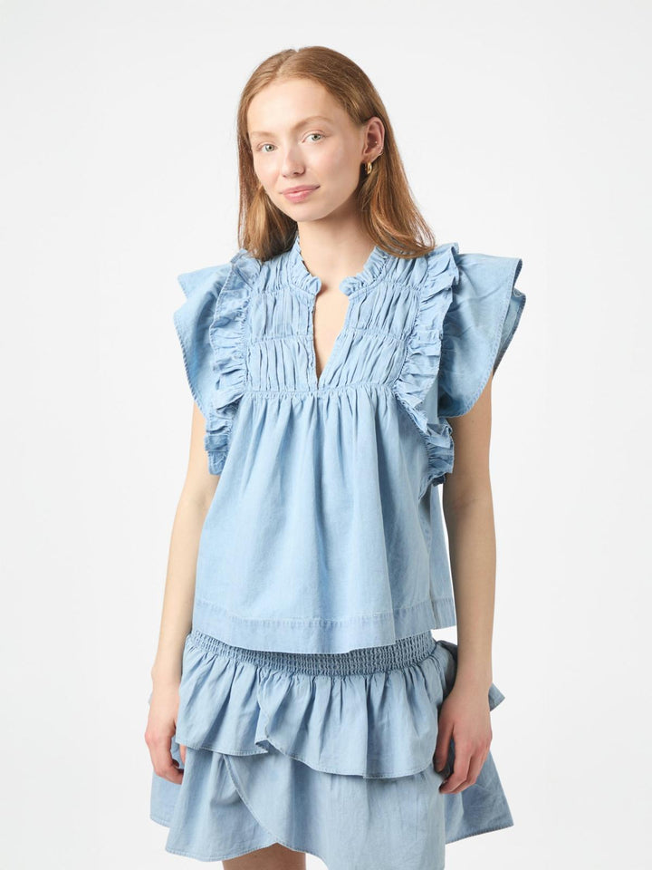 NEO NOIR Jayla Denim Top Light Blue