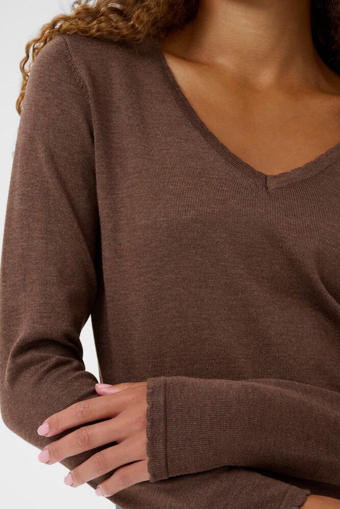 SAINT TROPEZ MilaSZ LS V-Neck Pullover Fondue Fudge Melange