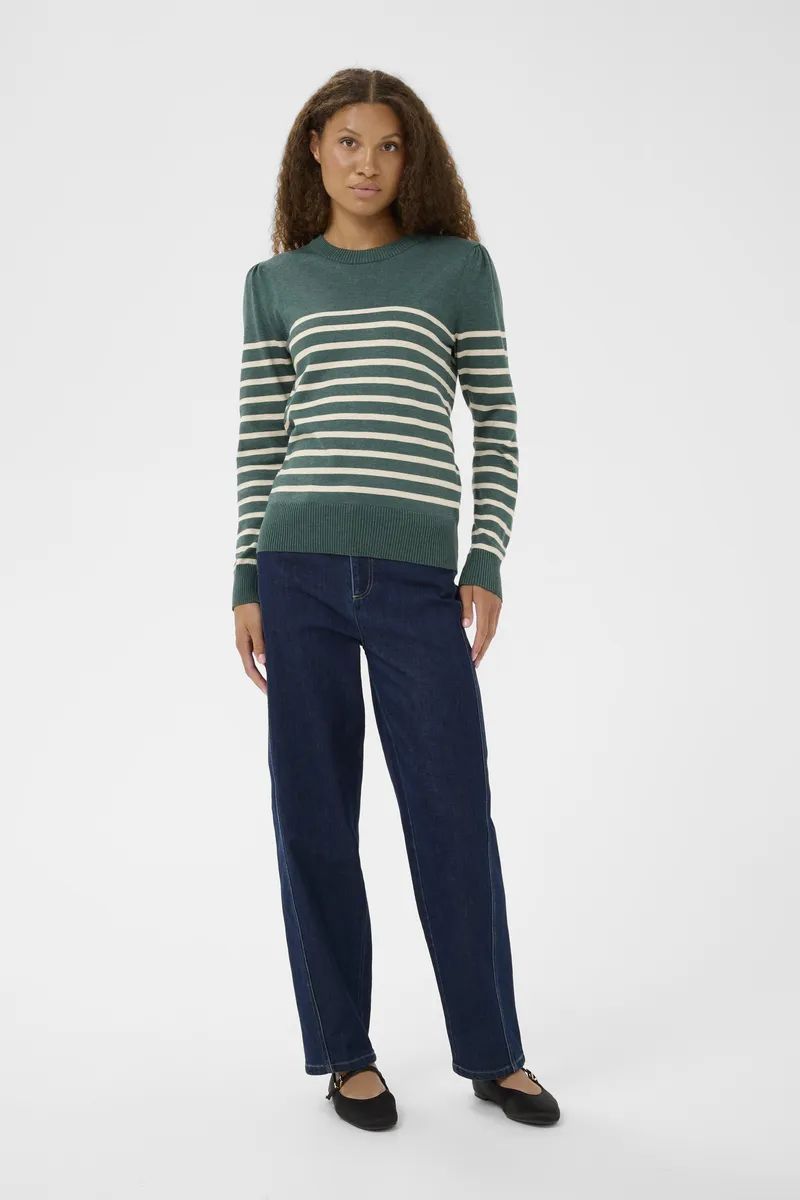 SAINT TROPEZ MilaSZ LS Stroped Pullover June Brown Rice Stripe