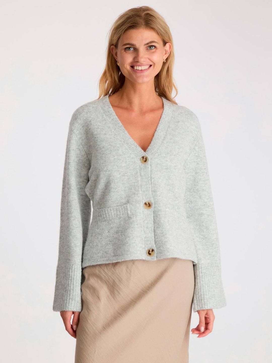 NEO NOIR Pixie Knit Cardigan Light Grey Melange