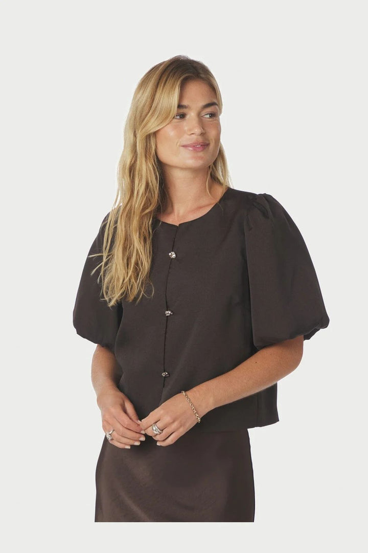 NEO NOIR Aisa Dull Satin Blouse Brown