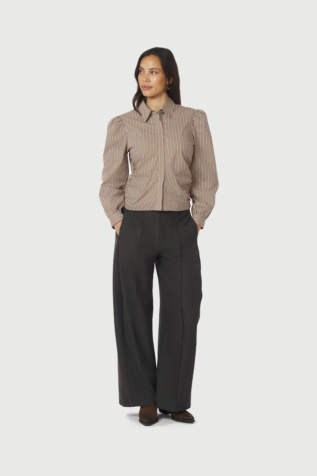 NEO NOIR Ritta Stripe Shirt Light Brown