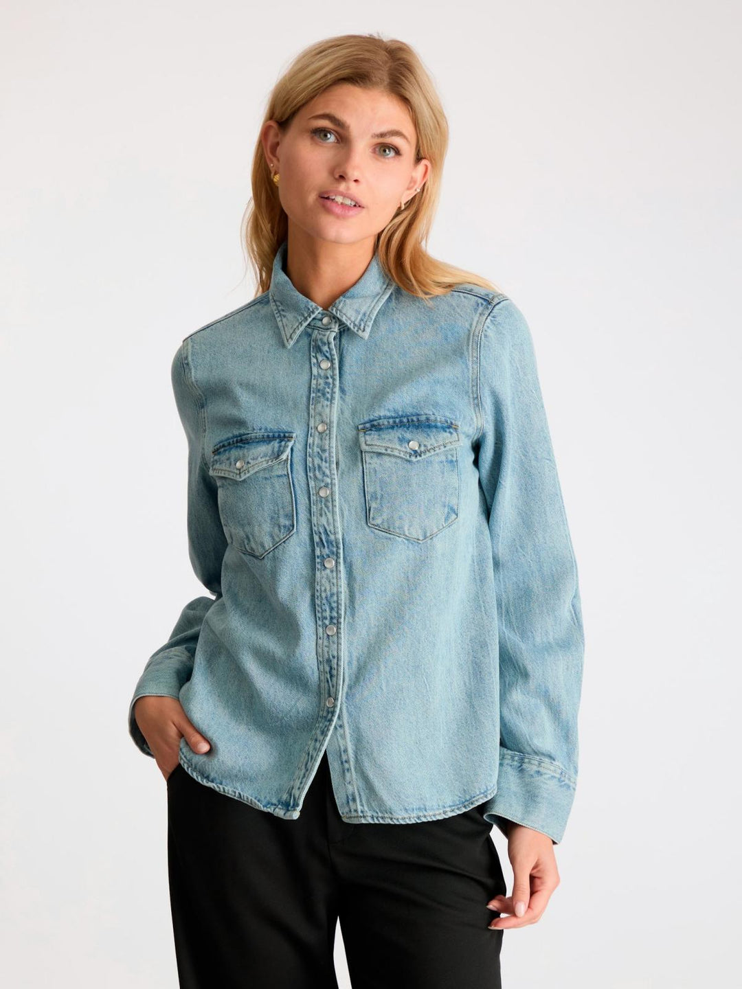 NEO NOIR Roger Denim Shirt Smoke Blue