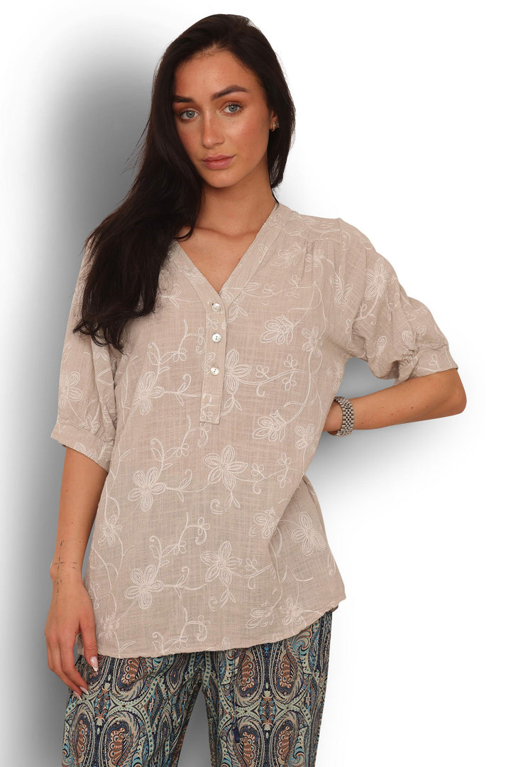 COPENHAGEN LUXE Cotton Shirt Linen Look Sand