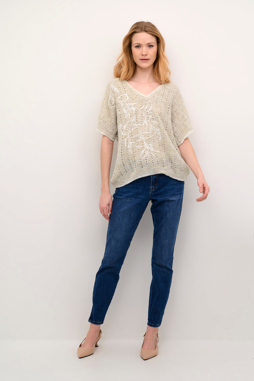 CREAM CRSolva Knit Blouse Ancient Scroll