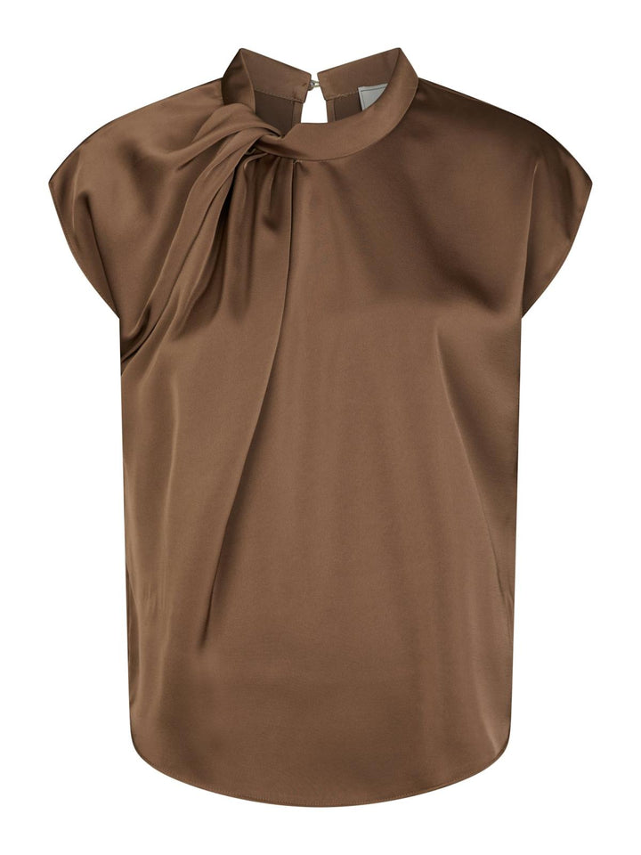 NEO NOIR Fleur Drapy Satin Blouse Dusty Brown
