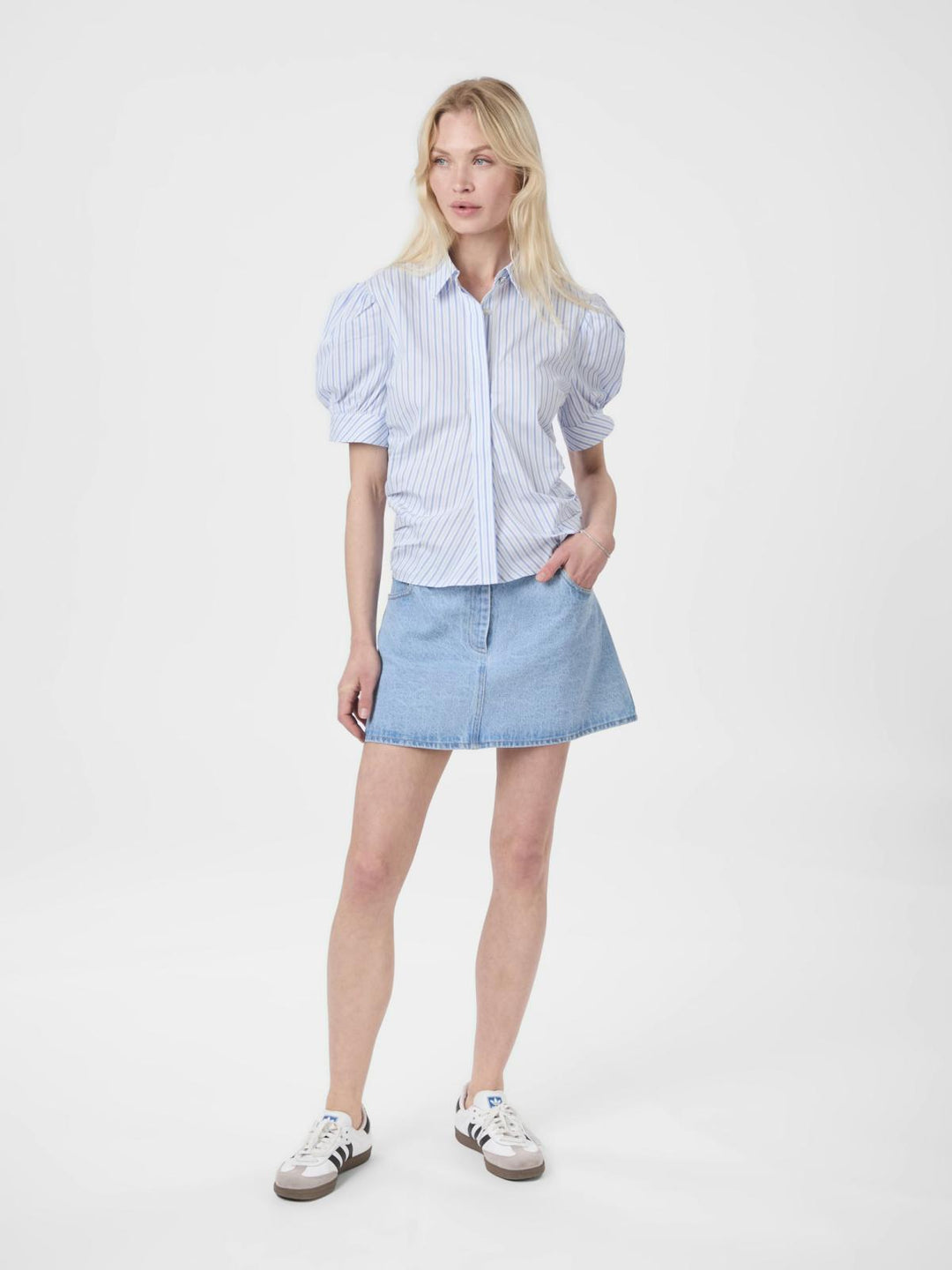 NEO NOIR Frannie Stripe Shirt White/Light Blue