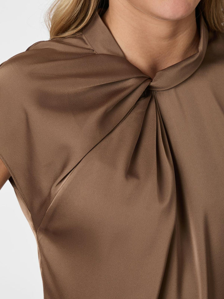 NEO NOIR Fleur Drapy Satin Blouse Dusty Brown