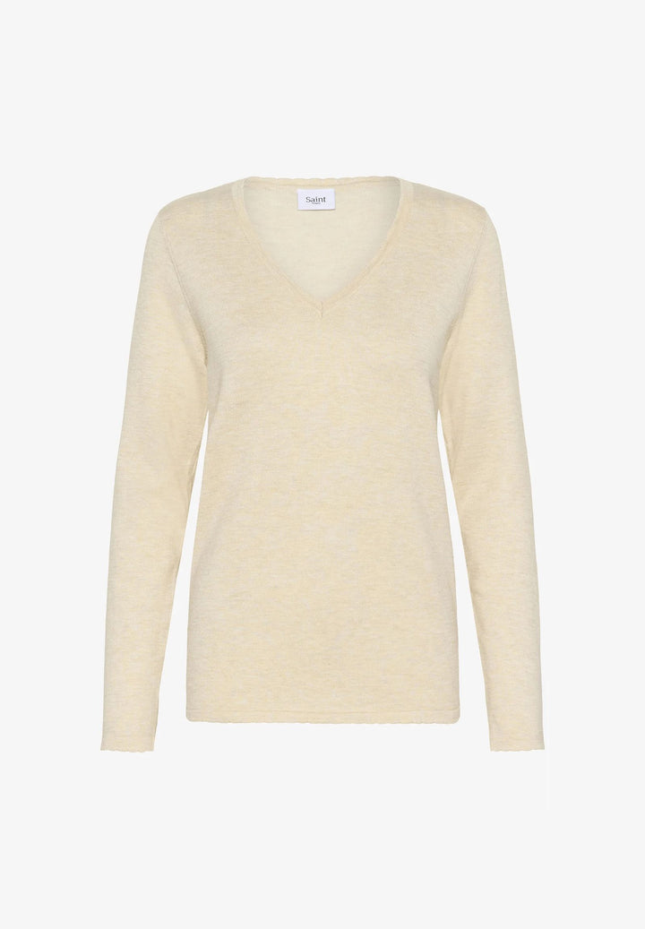 SAINT TROPEZ milaSZ LS V-Neck Brown Rice Melange