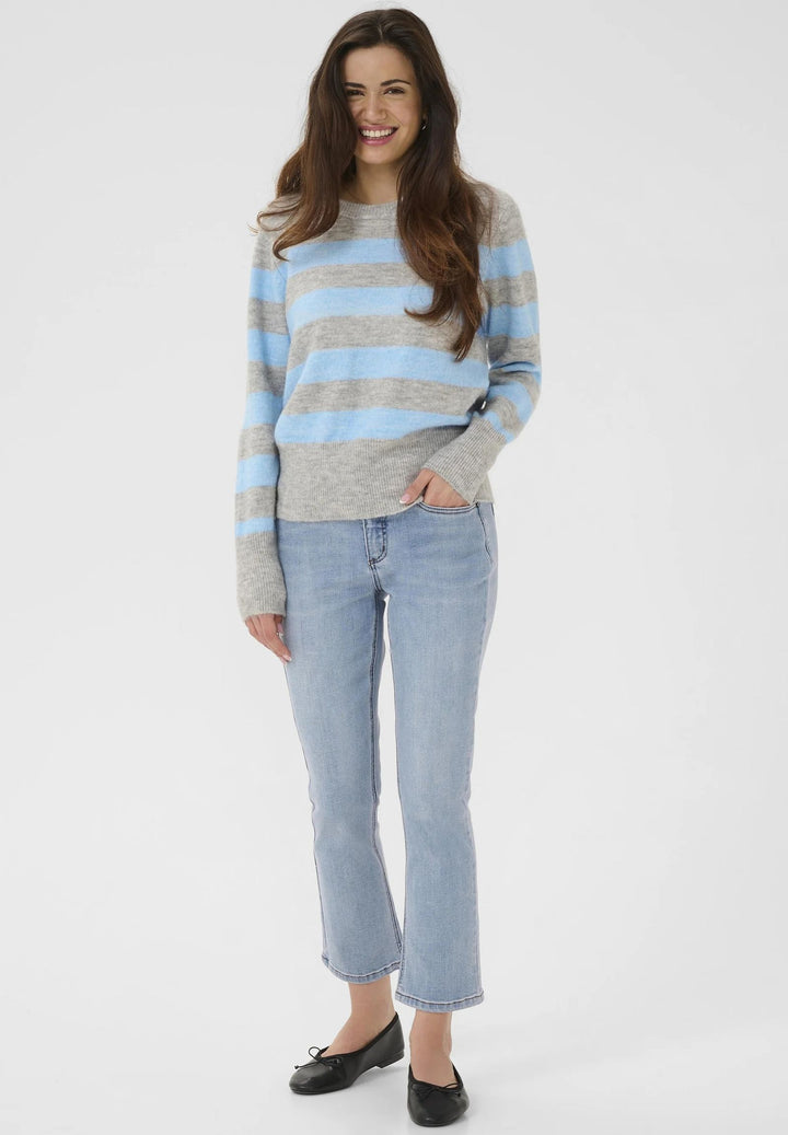 KAFFE KAniel Striped Pullover Light Grey Melange/Blue