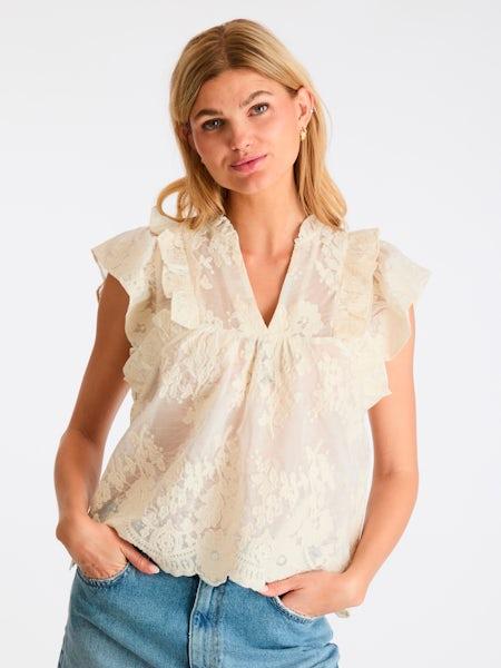 NEO NOIR Jayla Big Embroidery Top Off White