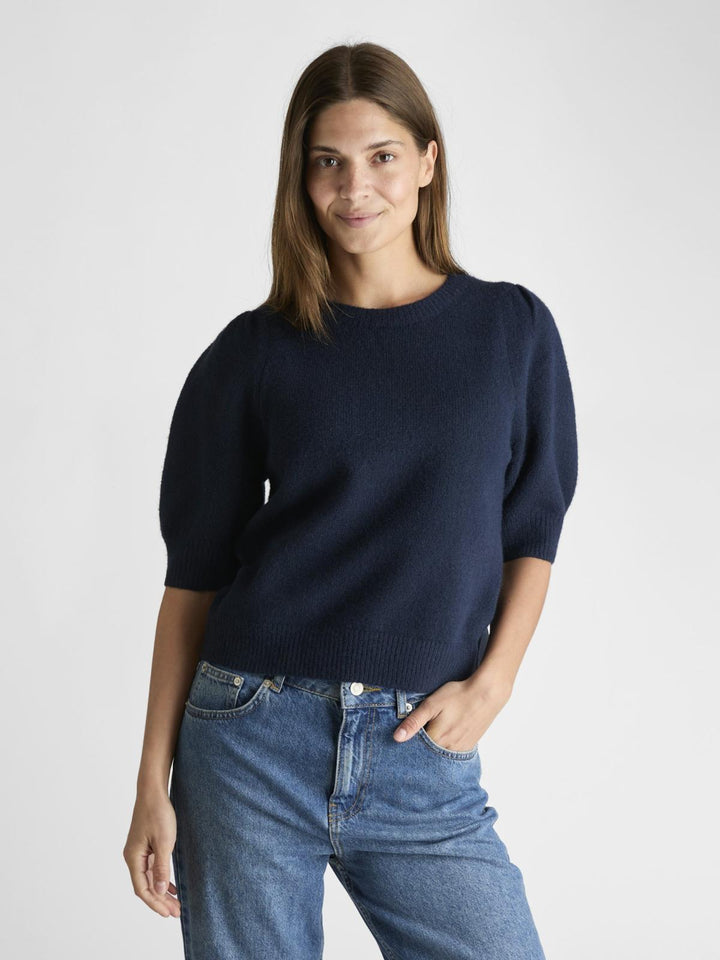 NEO NOIR Martha Bow Knit Tee Navy