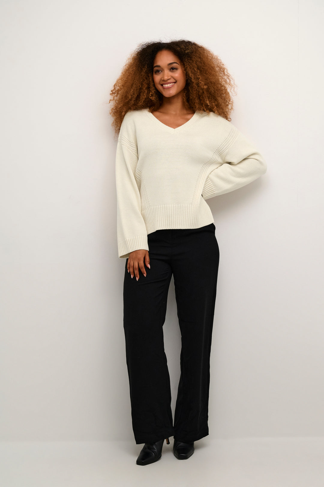 CREAM CRSoffie V-Neck Knit Pullover Eggnog