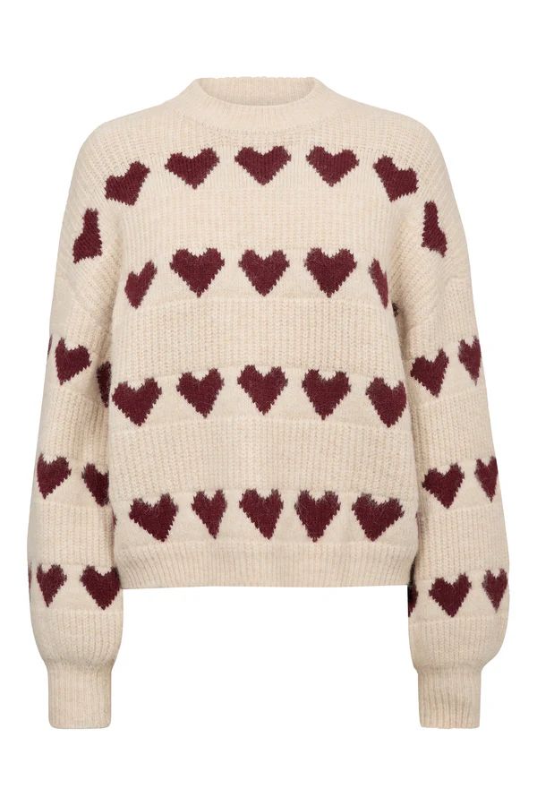 A-VIEW Heart Knit Pullover Offwhite/bordeaux
