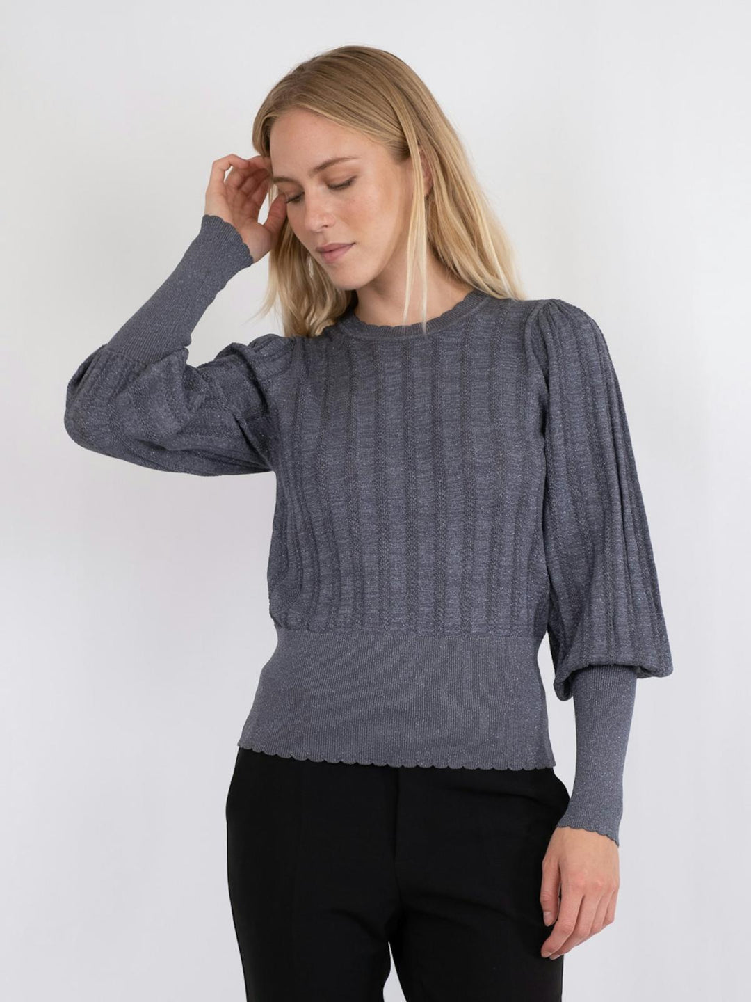 NEO NOIR Dary Glitter Knit Blouse Steel Grey