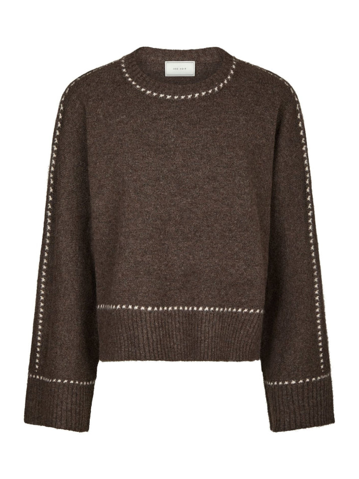 NEO NOIR Roeme Knit Stitch Blouse Brown Melange