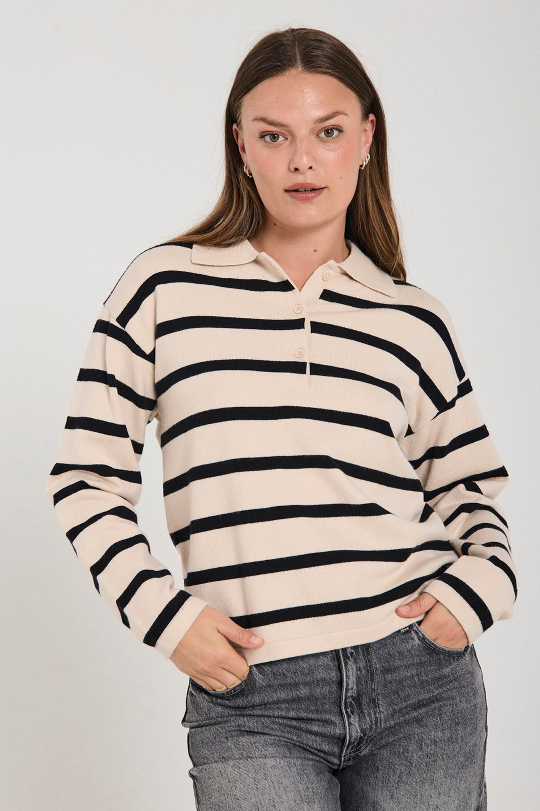 FREEQUENT FQClaura-Pullover MoonBeam Melange w. Black
