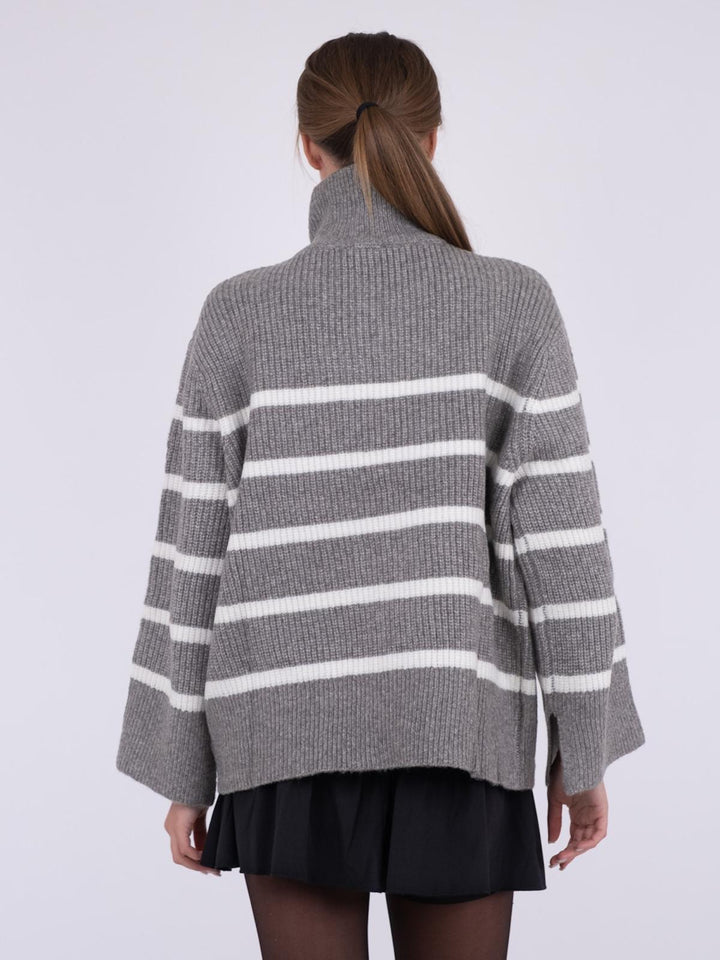 NEO NOIR Nevena Stripe Knit Blouse Dark Grey/Off White