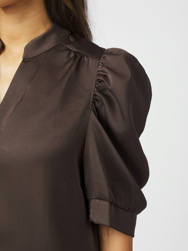 NEO NOIR Roella Heavy Sateen Blouse Dark Brown