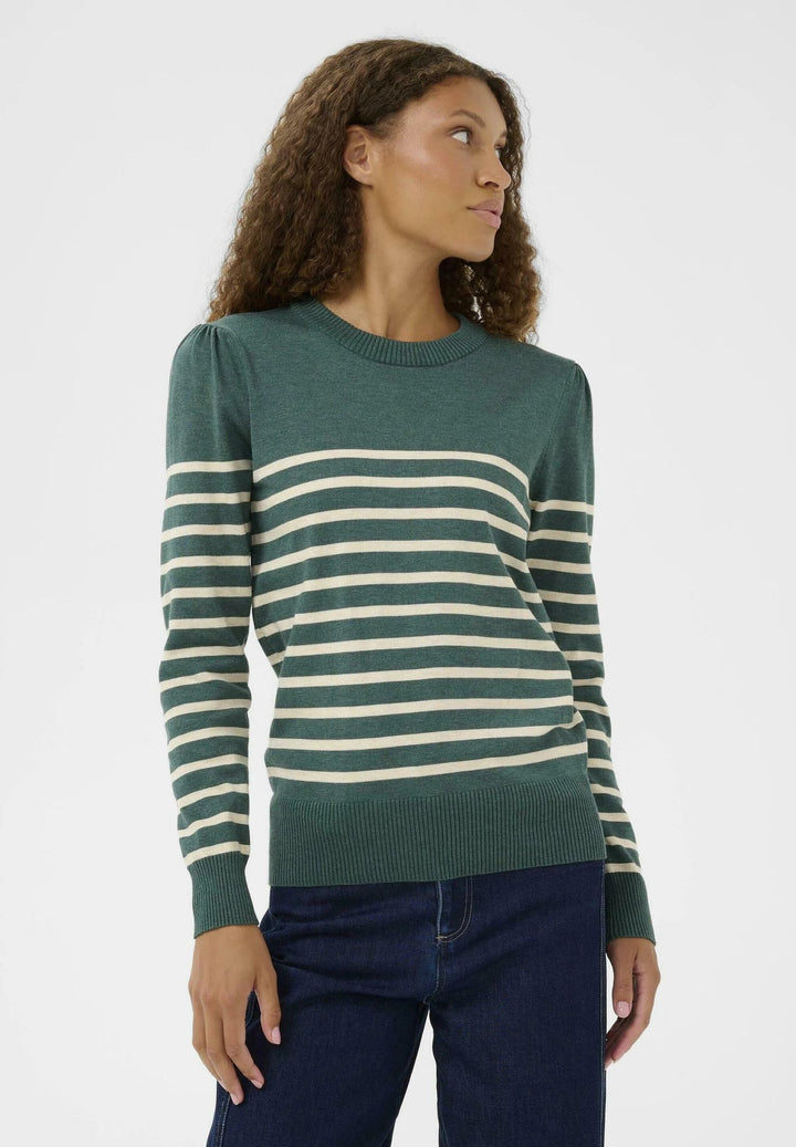 SAINT TROPEZ MilaSZ LS Stroped Pullover June Brown Rice Stripe