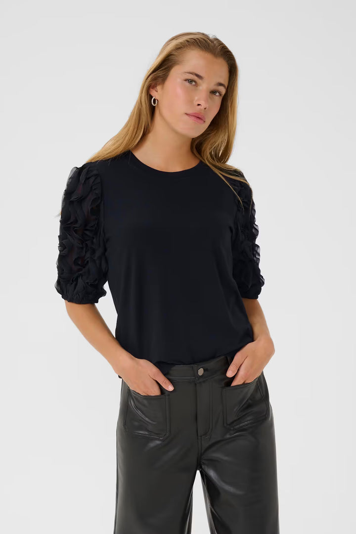KAFFE KAlinda Frill T-Shirt Black Deep