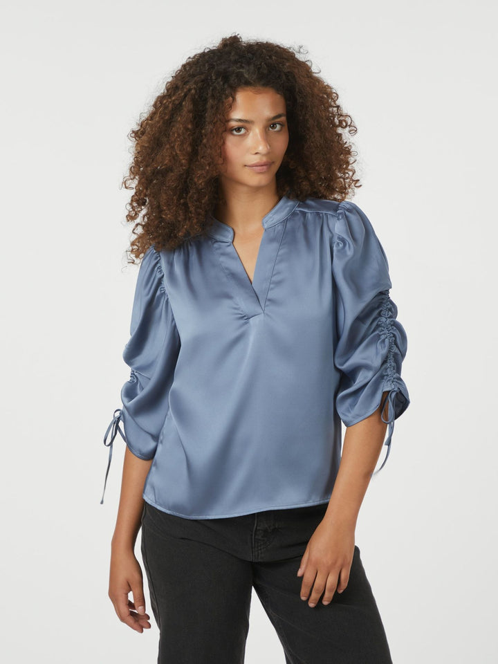 NEO NOIR Alvira Drapy Satin Blouse Dusty Blue
