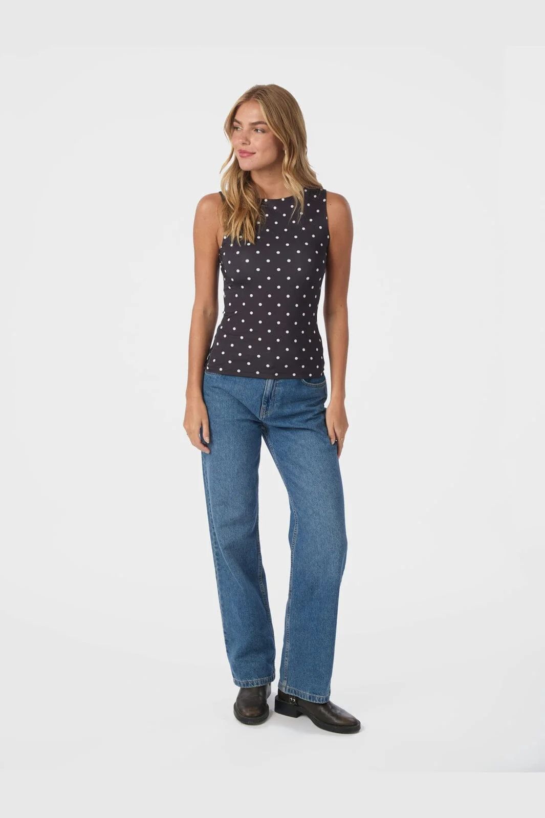NEO NOIR Ditty Jersey Dot Top Black