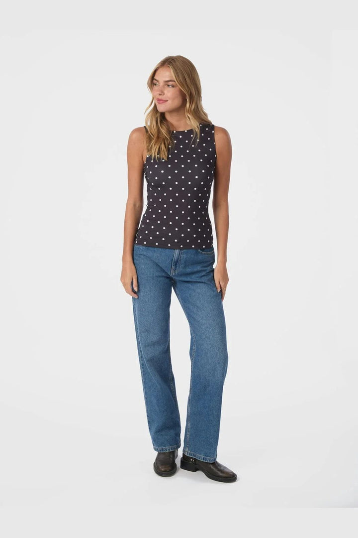 NEO NOIR Ditty Jersey Dot Top Black