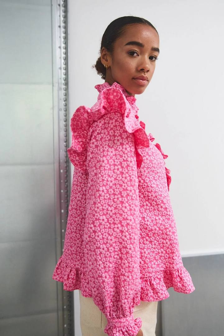 NOELLA Reno Ruby Ruffle Blouse Bright Pink