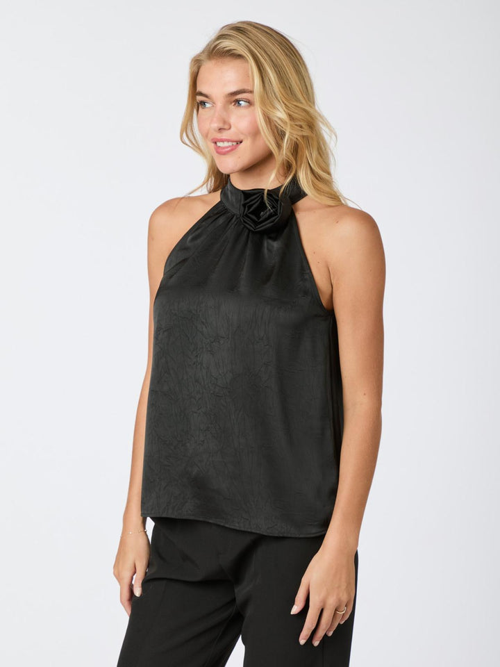 NEO NOIR Rosette Crinkle Sateen Top Black