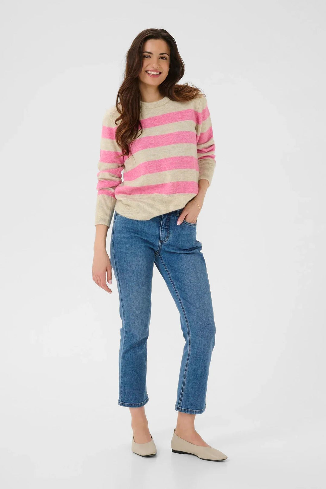 KAFFE KAniel Striped Pullover Feather Gray Melange/Pink