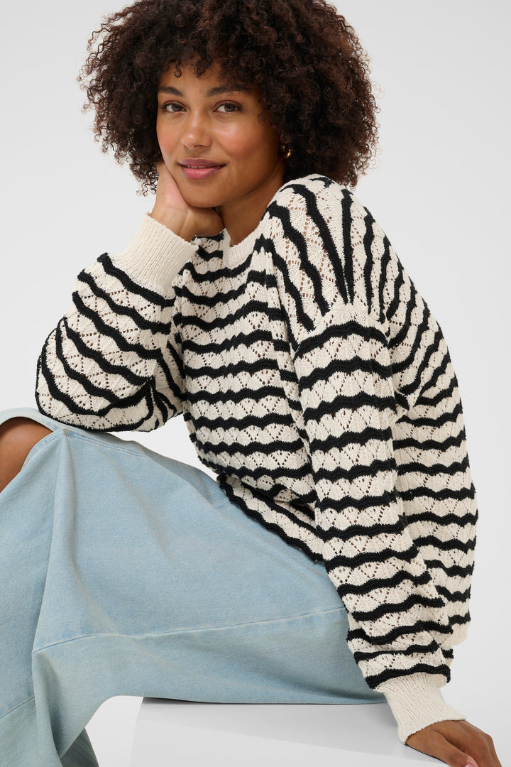 CREAM CRPoppi Knit Pullover Salt Pepper Stripe