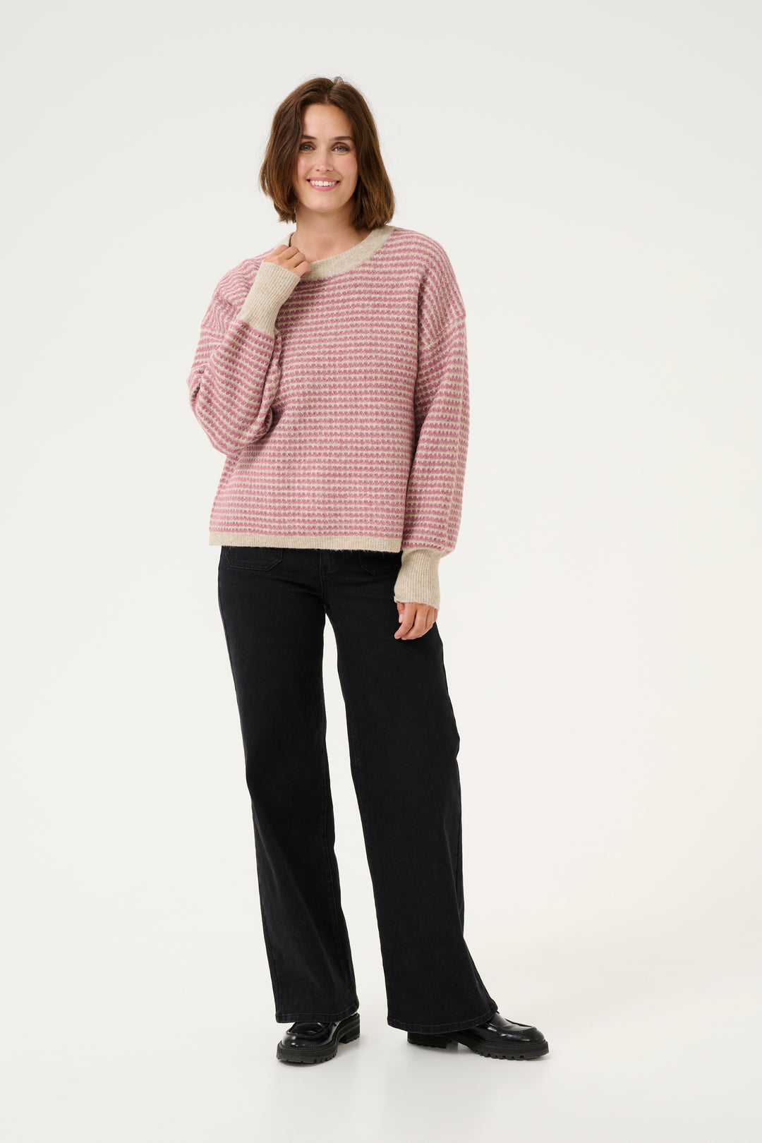 KAFFE KAellery Knit Pullover Feather Grey/Rose Struct