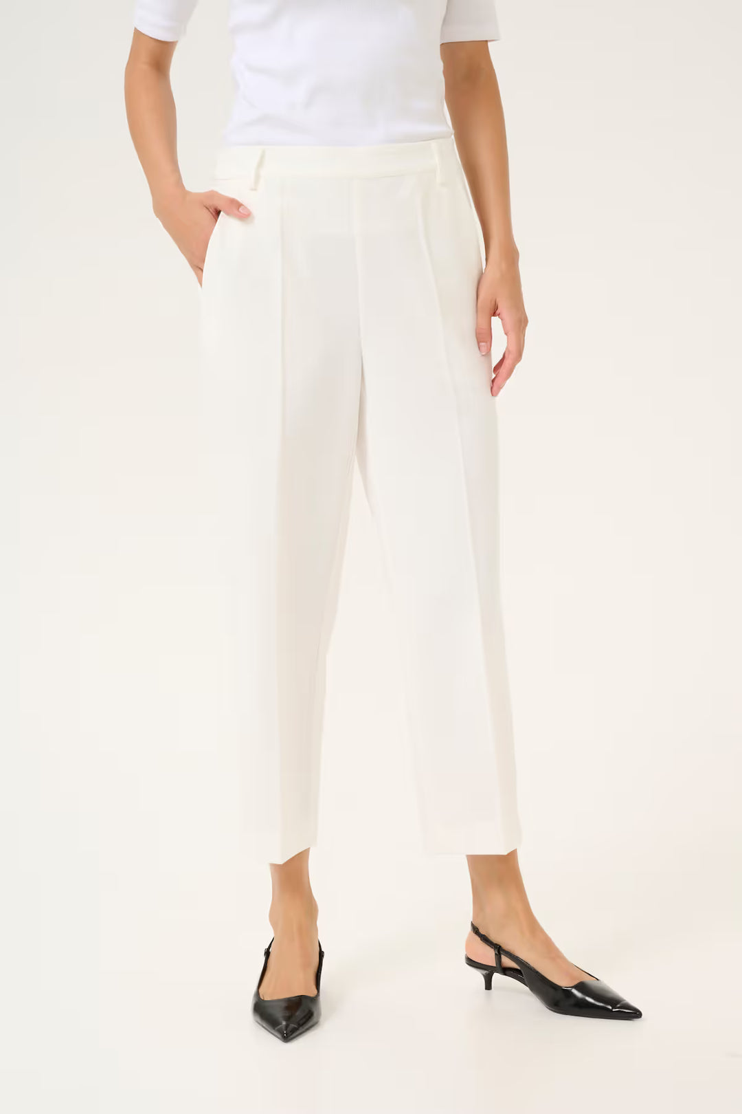 KAFFE KAsakura HW Cropped Pants Chalk