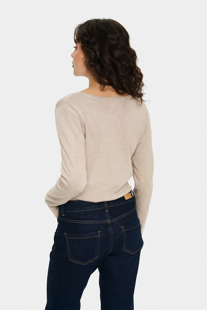 SAINT TROPEZ MilaSZ LS V-Neck Plaza Taupe Melange